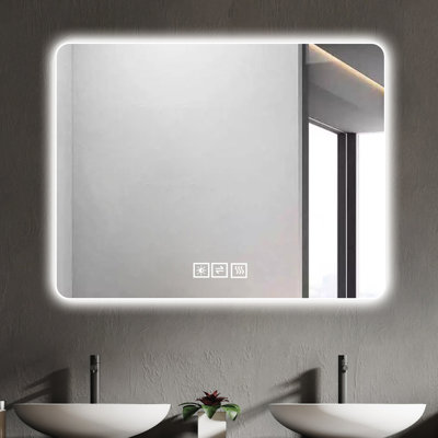 Miroir de salle de bain à DEL dans la salle de bain: brouillard, 3 lumières colorées, miroir de salle de bain moderne à réflexion claire: 5 niveaux de luminosité, surface translucide, nettoyage facile