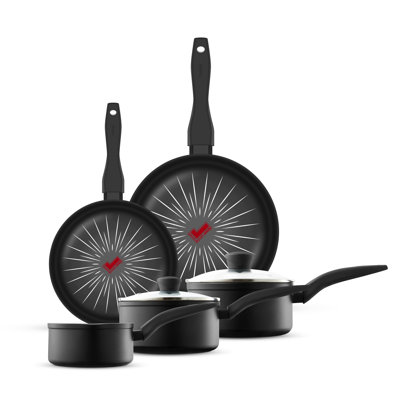 Tower T800304 SmartStart Forged 5 Piece Cookware Set with Easy Clean Aeroglide Non-Stick Coating, 8X Stronger, Oven Safe, Long Lasting, PFOA Free