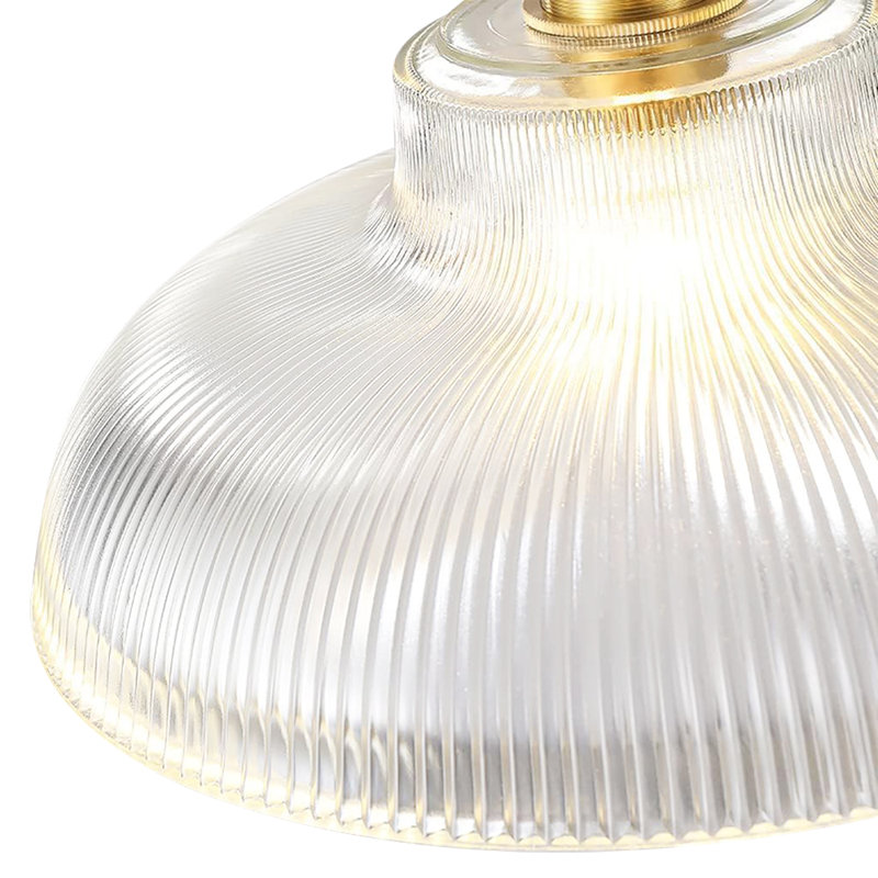 Mid-century Modern Ribbed Glass Dome Pendant Light with Adjustable Hanging Cord, Transparent