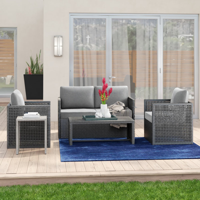 Jurvon 4 - Person Patio Conversation Set with Cushions, Gray Frame/Gray Cushion