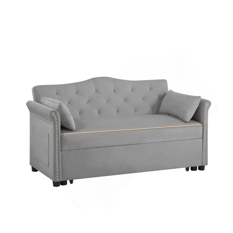 Canapé-lit en velours gris, Gris