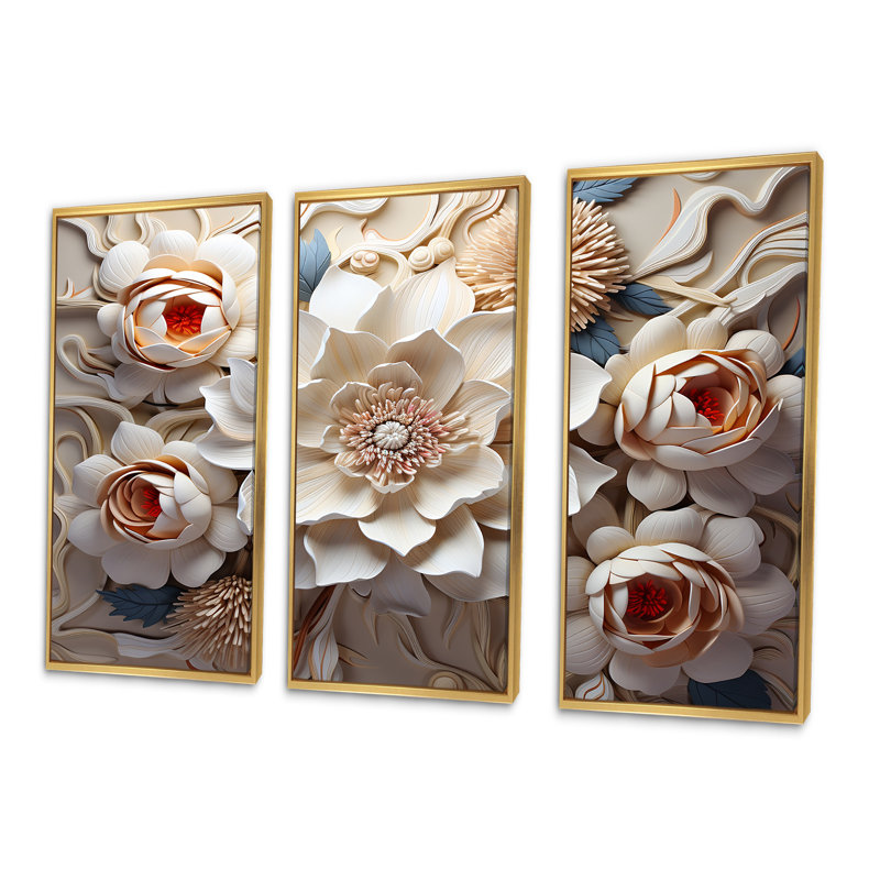 Papier mâché Flower Blossums Radiance I - Fleurs, art mural sur toile, Cadre flottant doré, H 40 po x l 60 po x P 1 po