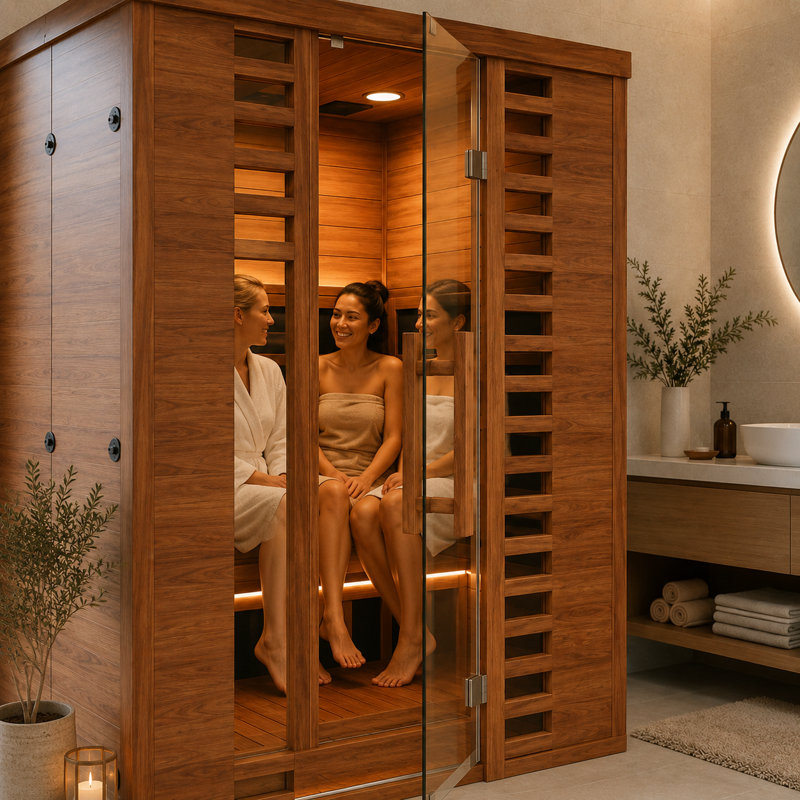 EASYHAWK 3-Person Far Infrared Indoor Sauna with WiFi & Bluetooth Control, Tempered Glass Door, and Spacious Home Sauna Cabin