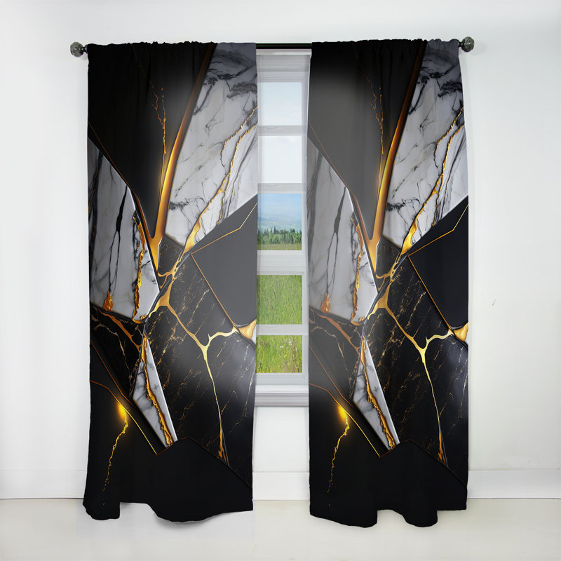 Bardolph - Abstract Geode Black I - Modern Velvet Curtain - Room Darkening - 1 panel, 52" W x 120" L