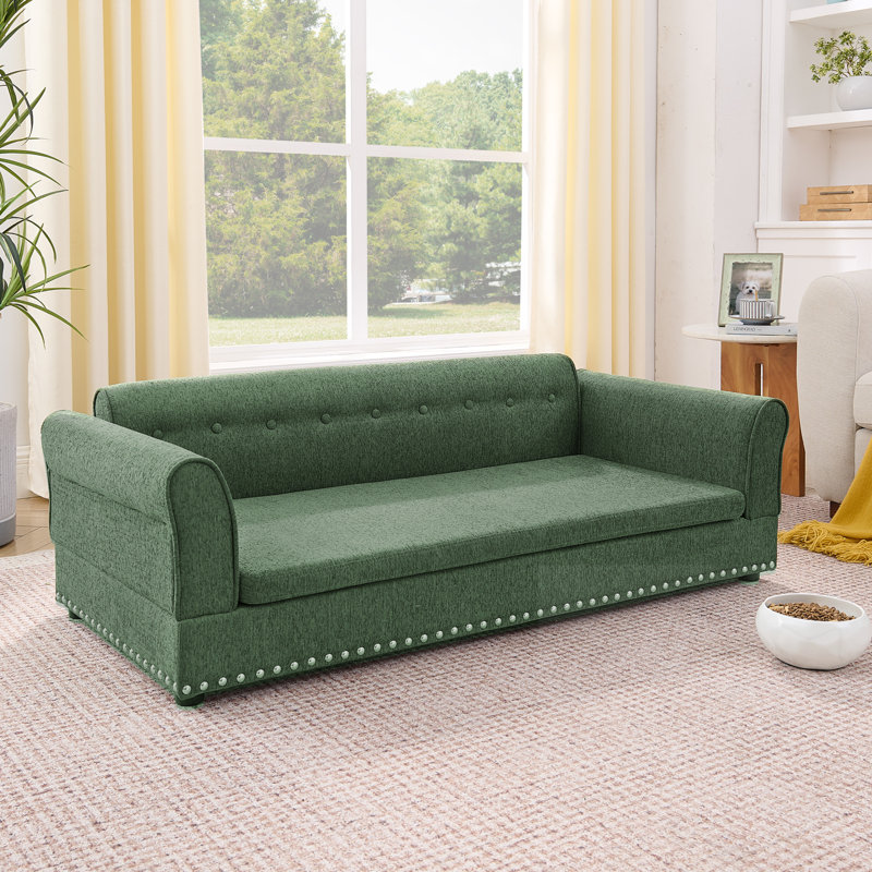 Canapé-lit rectangulaire pour chien avec dossier et accoudoirs, Olive Green
