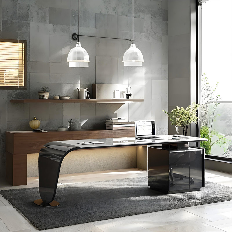 Bureau italien luxueux, bureau d'étude, H 29,53 po x l 70,87 po x P 27,56 po, Noir