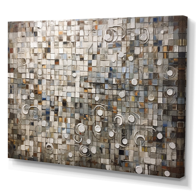 Art mural mosaïque bohémien brun et blanc pour le salon, H 12 po x l 20 po x P 1 po, Toile tendue