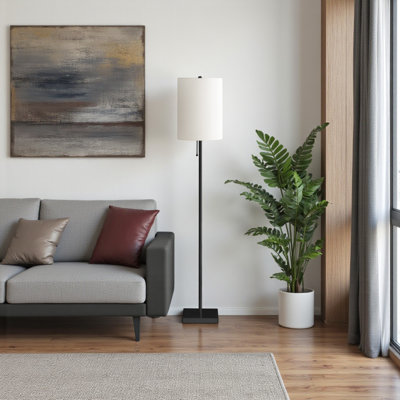 Kaila 62"H Floor Lamp, Black Metal & Ivory / Cream Shade