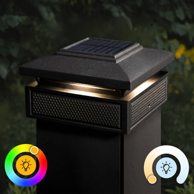 Black Low Voltage Integrated LED Metal Fence Post Cap Light 3.5 In. X 3.5 In. with Base Adapter Included