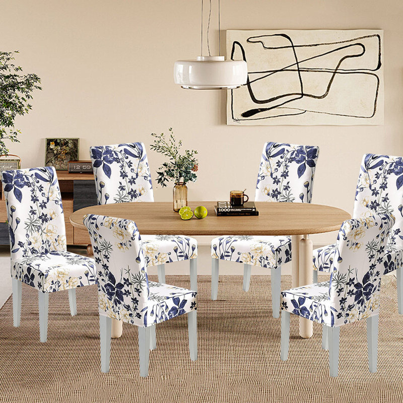 Housse pour chaise de salle à manger, Polyester blanc / bleu marine