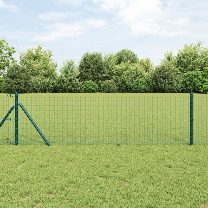 Welded Wire Fence With 7 Posts Steel, Green, 60cm H x 1000cm W