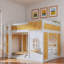 Lit superposé avec tablettes de rangement, fenêtre et 2 portes-403356310