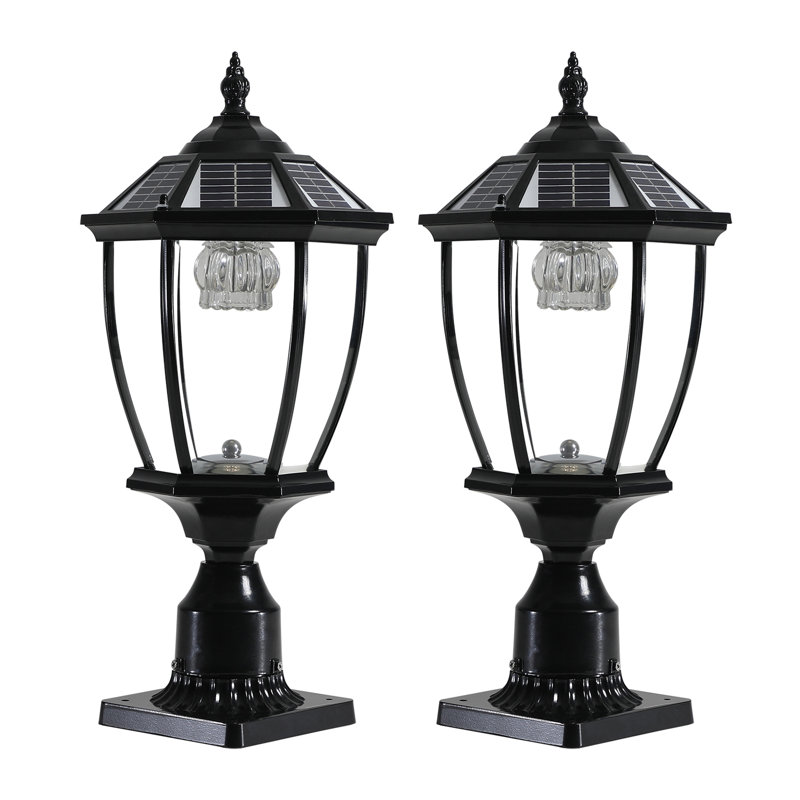 Lampadaire solaire d'extérieur avec DEL à crépuscule, lanterne rétro, aluminium noir résistant aux intempéries, Noir mat
