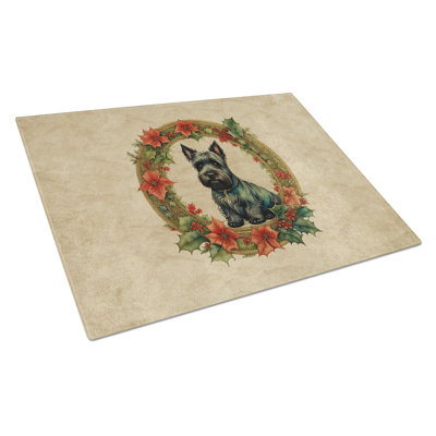 Scottish Terrier Christmas Flowers Glass Cutting Board