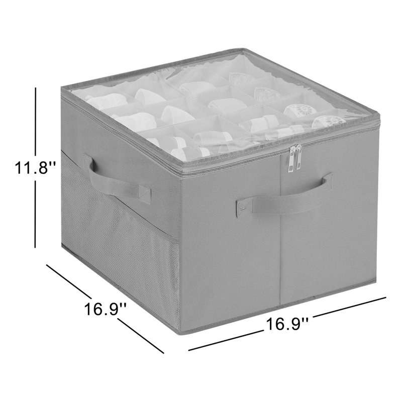 Adjustable Dividers Storage Box with Clear Cover Fabric Shoe Storage Bag, Ivory