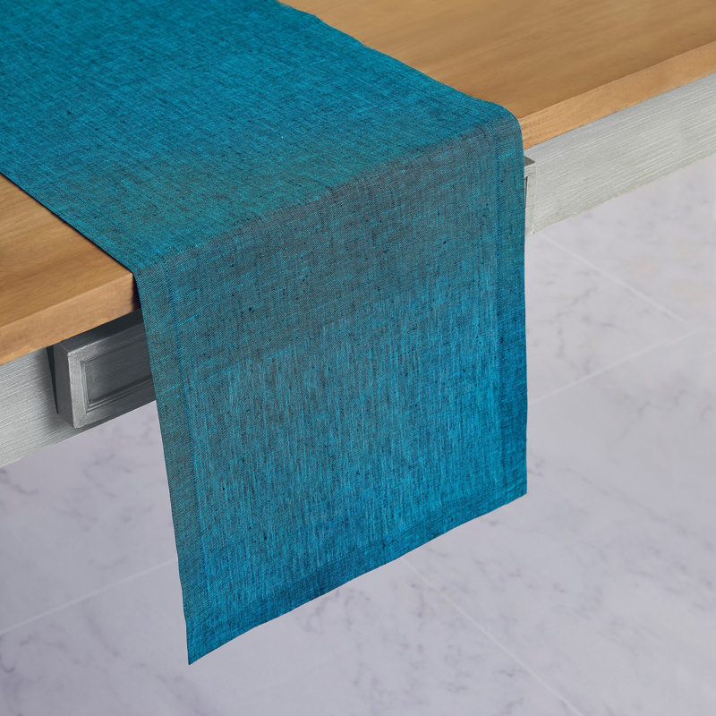100% Pure Linen Table Runner - Athena, 108" x 14", Chambray Teal