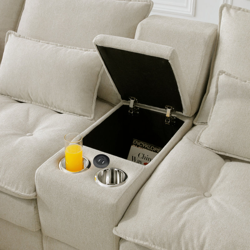 Canapé de 130 po en forme de U avec console, porte-gobelets et USB, ensemble de meubles 6 places rembourrés, ensemble de canapé-lit avec méridienne pour le salon