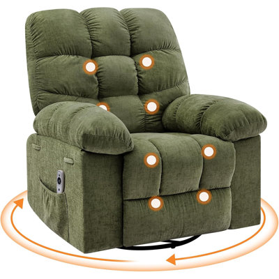 Fauteuil inclinable à bascule surdimensionné, fauteuil de massage pivotant à 360 degrés avec massage par vibration et chaleur