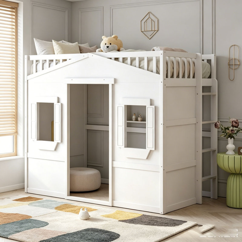 Lit mezzanine avec échelle House, Lit simple, White