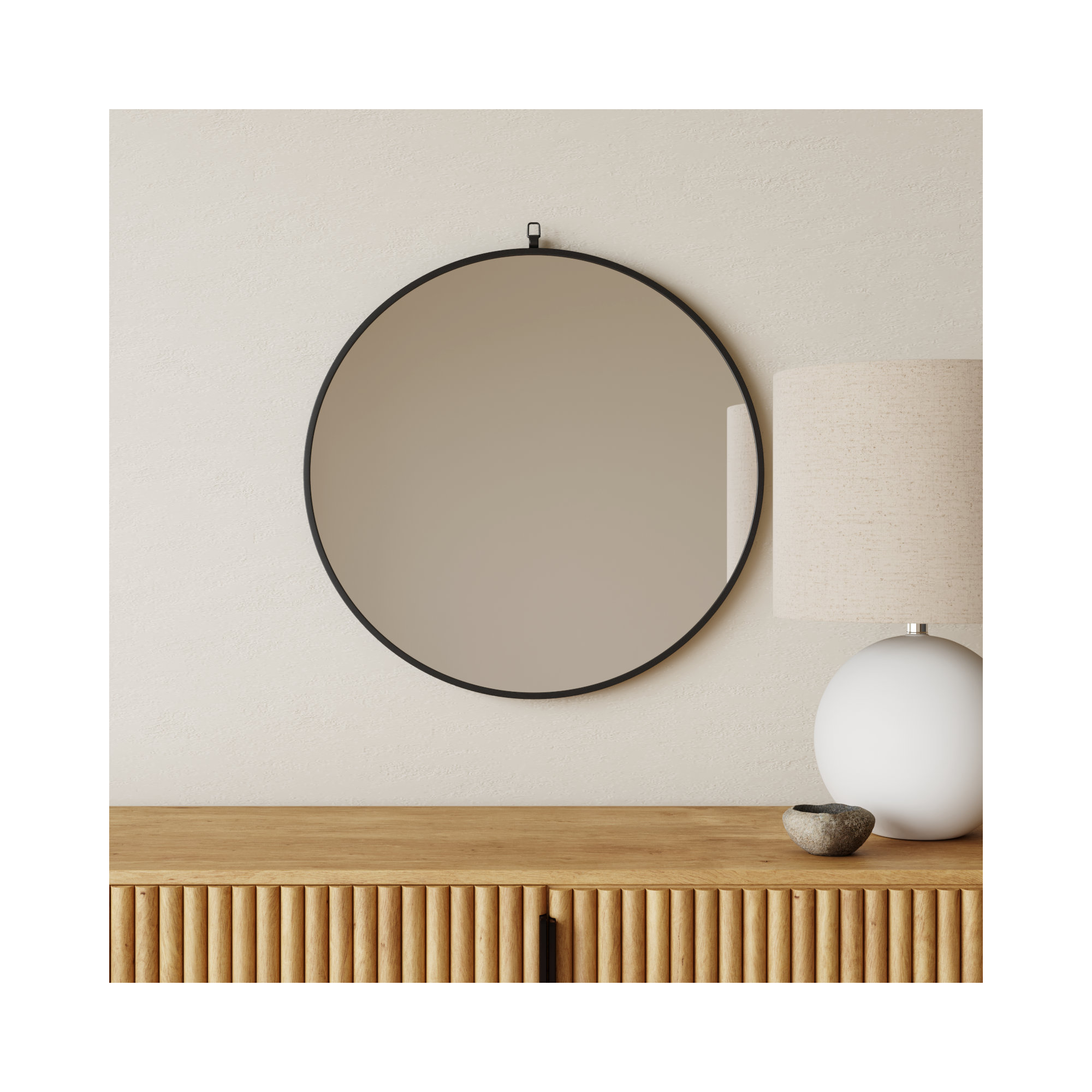 Cassie Metal/Manufactured Wood Round Wall Mirror, 42" x 42", Black