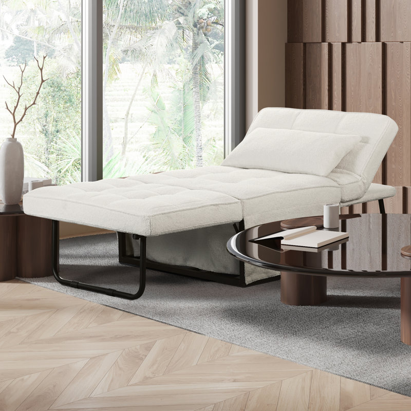 Chaliyah 71" Upholstered Convertible Sleeper Sofa, Cream Sherpa