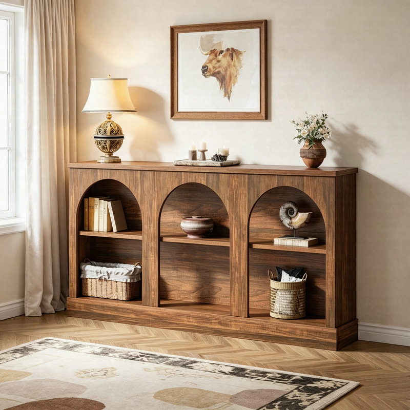 Console 63 po, table d'entrée avec rangement à 3 niveaux, canapé rustique pour le couloir et le salon, Marron foncé