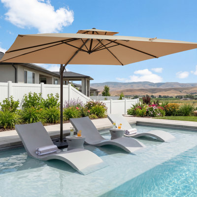 11 pi. X 11 pi Parasol de patio carré en porte-à-faux en acier avec rotation et inclinaison - Grand parasol extérieur décalé