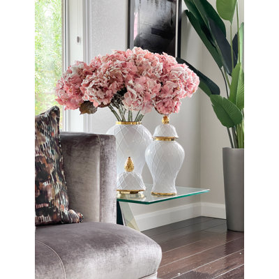 Élégant pot de gingembre blanc avec bordure dorée et base - petit