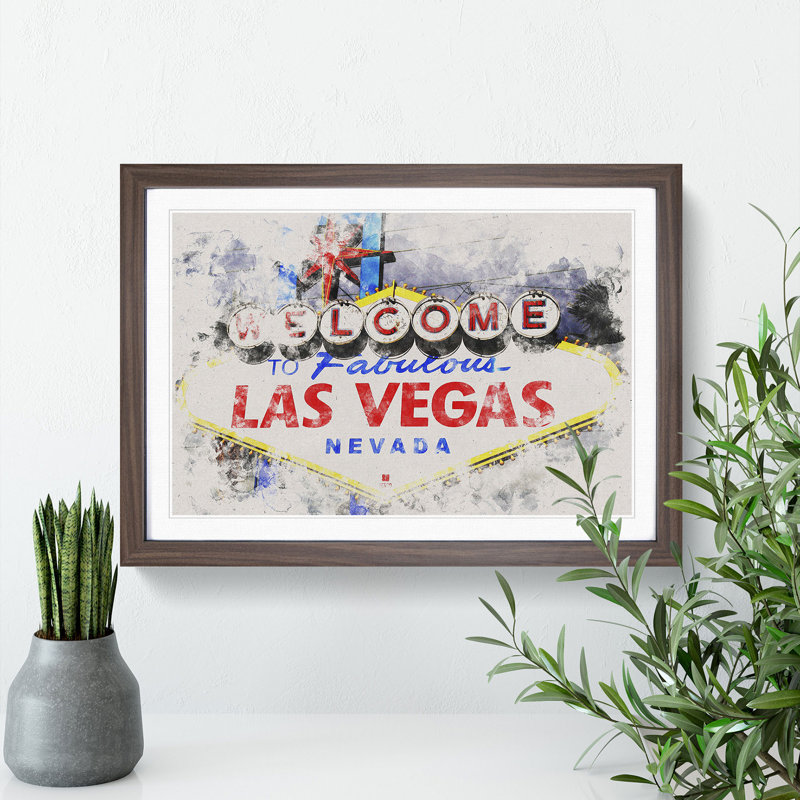 Las Vegas Sign Vol.2 - Picture Frame Graphic Art, 36cm H x 48cm W x 2cm D, Walnut Framed