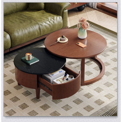 Vintage Round Nesting Coffee Table With Fluted Drawer For Elegant Storage And Space Efficiency