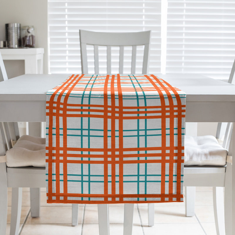 Paid Polyester Table Runner, 90" L x 16" W, White/Teal/Orange