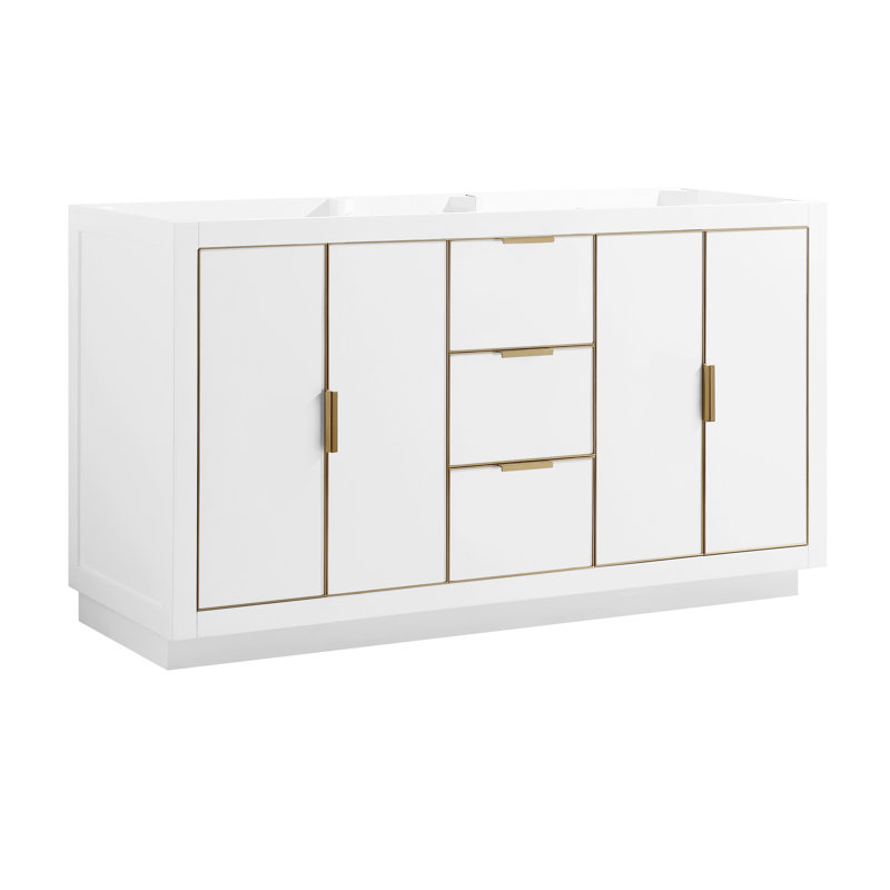 Salise 60'' Double Bathroom Vanity Base Only, Off White/Matte Gold