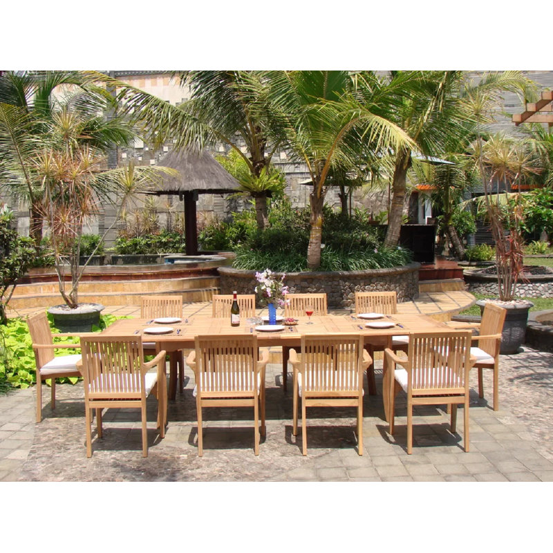 Ensemble repas 11 pièces teck luxueux Hangah, 10