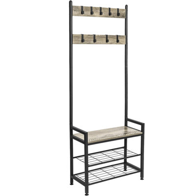 Versatile Industrial Coat Rack Shoe Bench - Rustic Entryway Hall Tree With Adjustable Hooks And Shoe Storage - Functional Design