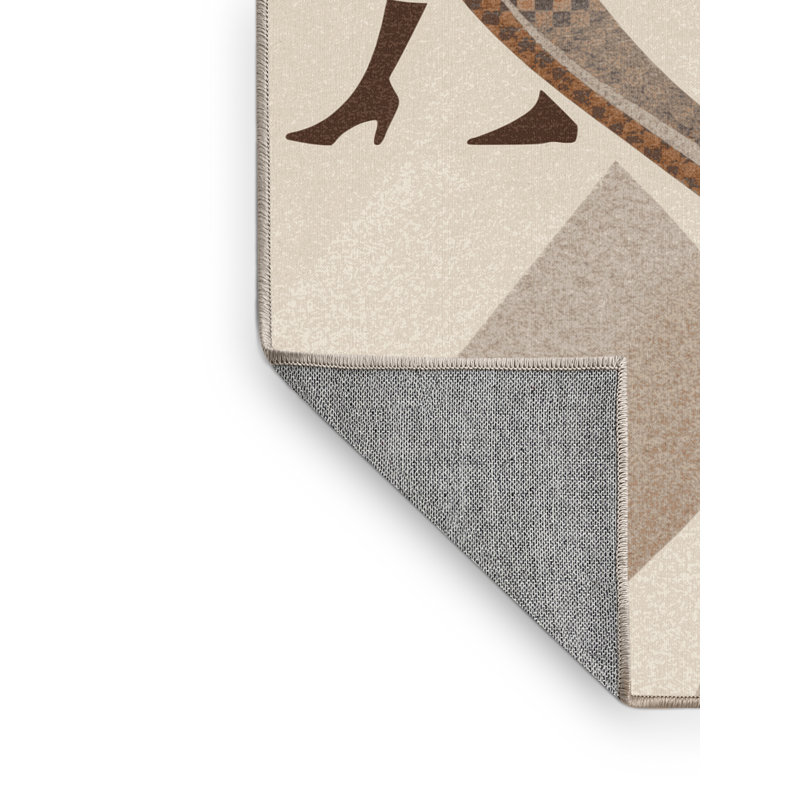 Tapis damier moderne et contemporain lavable à la machine - beige, 6 X 9