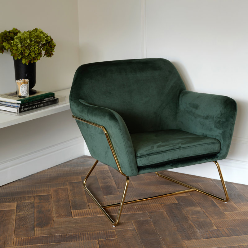 Velvet Armchair, Green, Gold