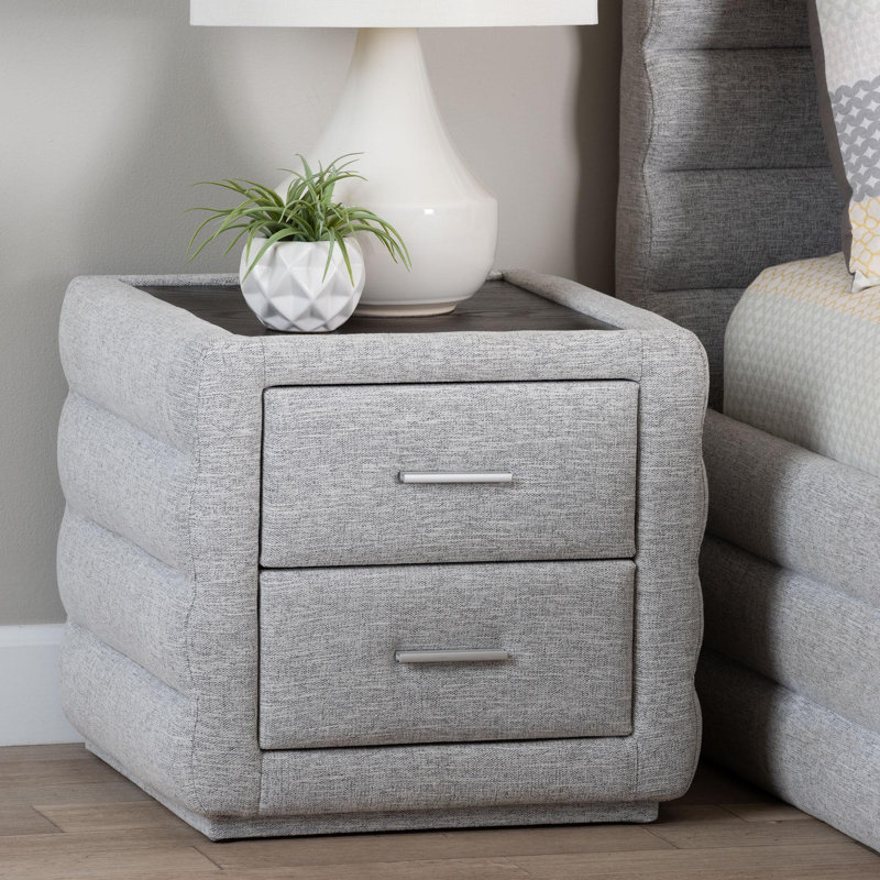 Baxton Studio Cadmus Modern Light Grey Channel-Tufted Fabric 2-Drawer Nightstand