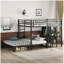 Structure de lit superposé grand sur grand avec garde-robe intégrée, lit superposé en métal avec bureau et chaises de rangement, noir