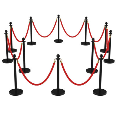 12-Pack Crowd Control Barrier Set – Red Carpet Stanchion Posts with Velvet Ropes, Stainless Steel for Hotel, Theater, Market & Commercial Events – Black