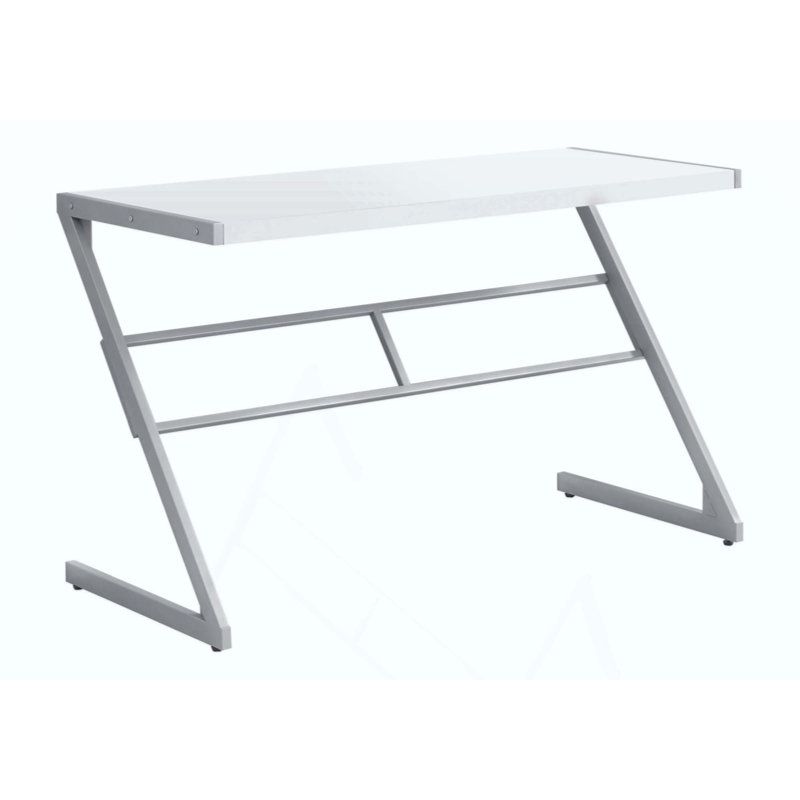 Bureau d'ordinateur, bureau personnel, ordinateur portable, travail, métal, contemporain, moderne, Blanc / Gris
