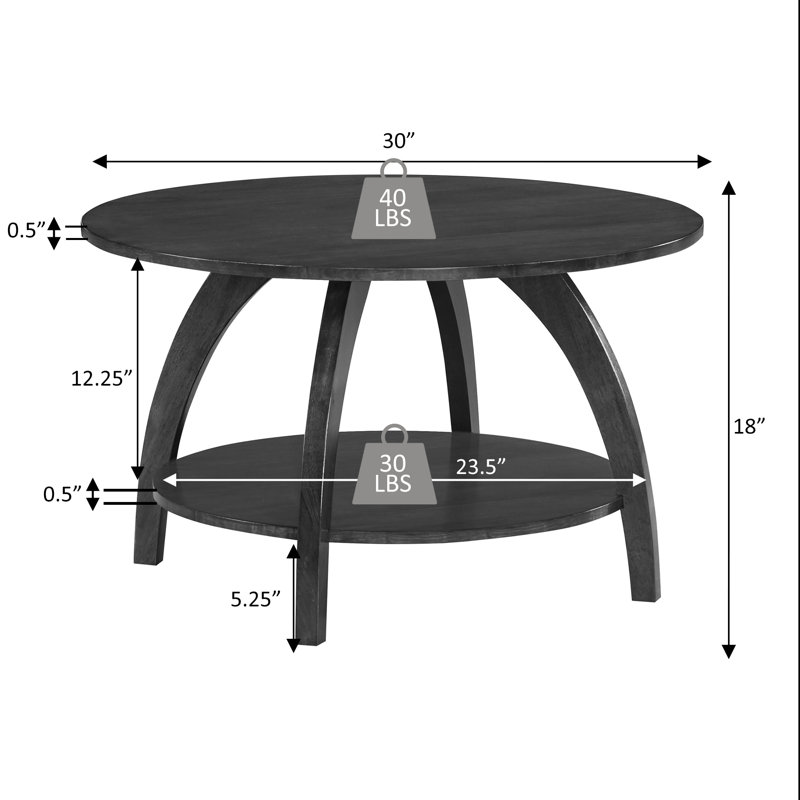 Stacie Round Coffee Table with Shelf, Espresso