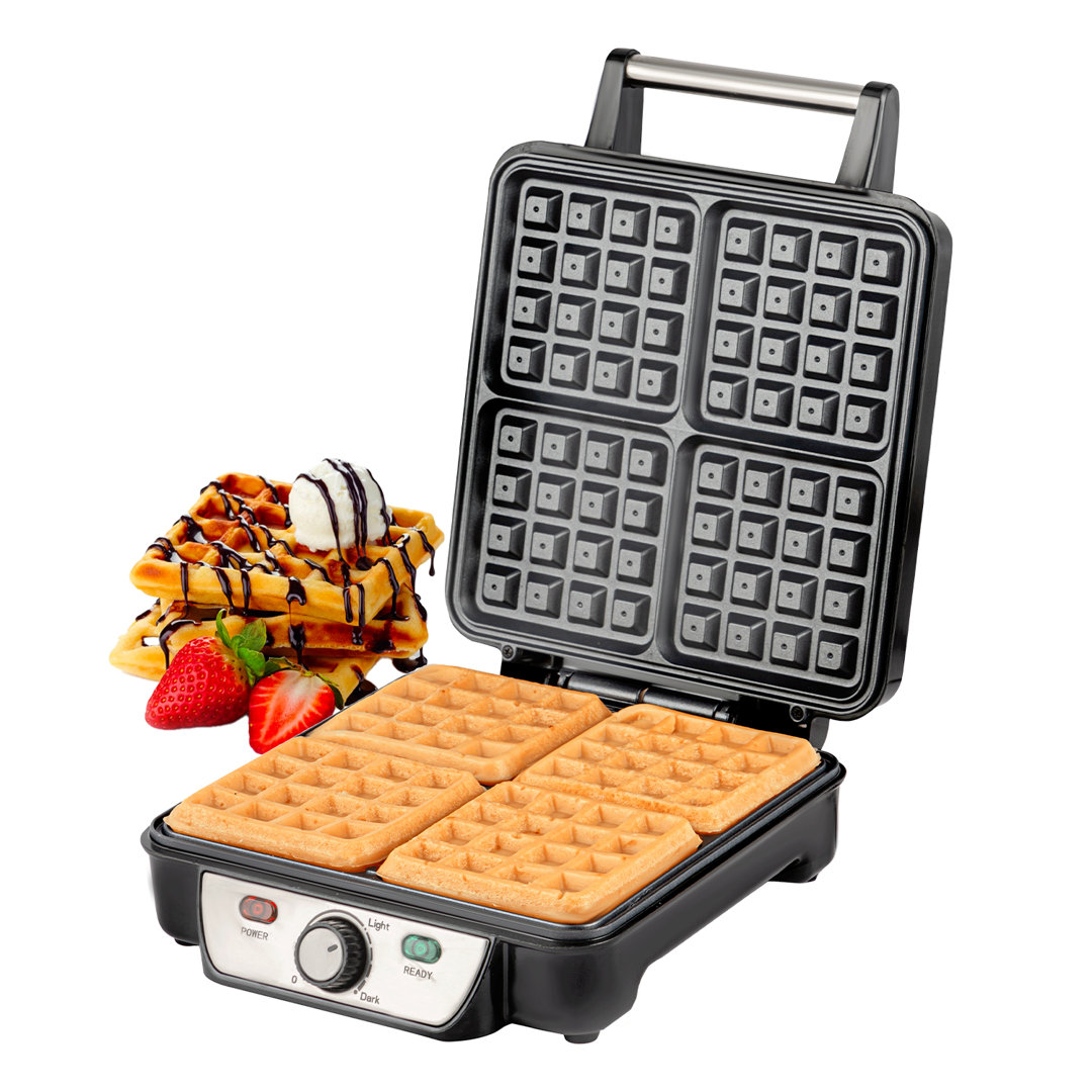 GEEPAS Waffle Maker | 4 Slice Non-Stick Electric Belgian Waffle iron Machine | 1100W, Adjustable Temperature Control | Deep Cooking Plates | Square Be