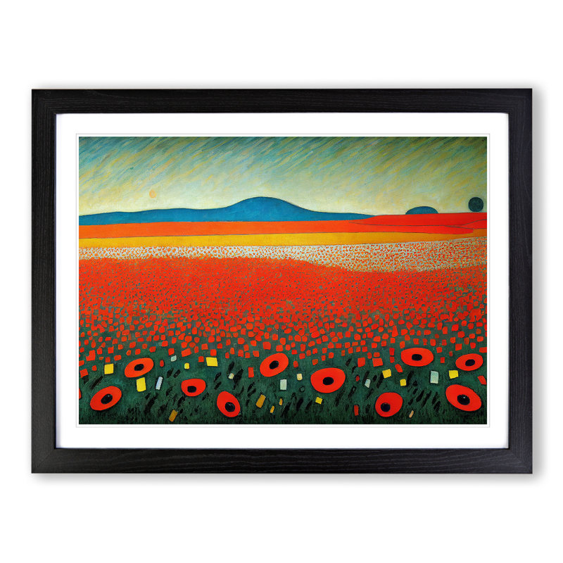 Graceful Poppy Field Flowers - Single Picture Frame Print, Black Framed, 34cm H x 46cm W x 2cm D