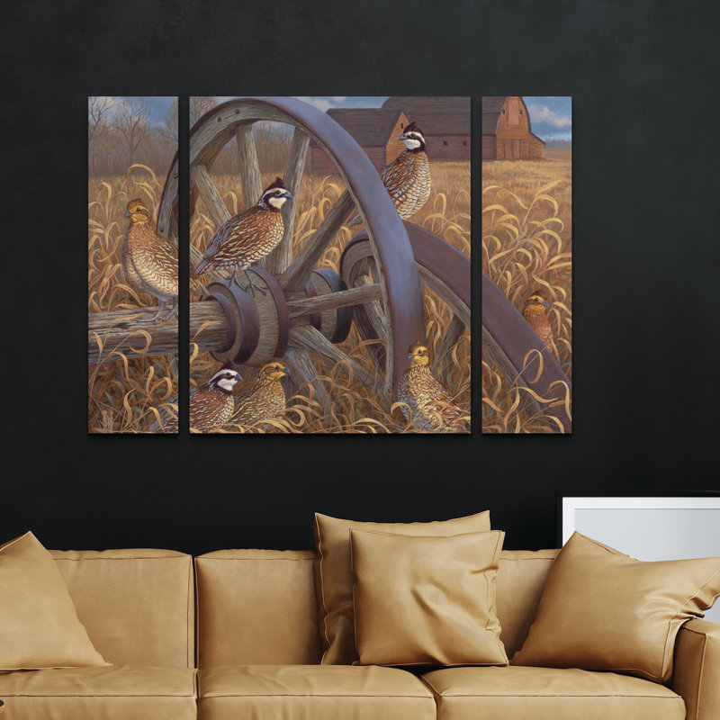 Ensemble de 3 panneaux muraux - Jeff Hoff «Southern Bob Whites», art mural sur toile pour le salon, la chambre à coucher ou le bureau 