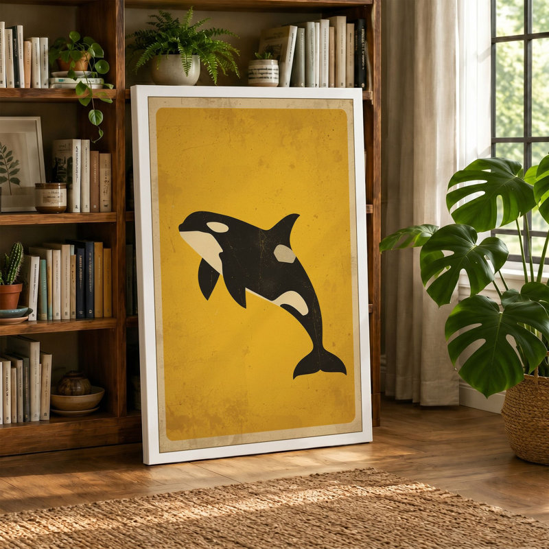 Leaping Orca Mid-Century - Wrapped Canvas, 18x12 - 45.7 x 30.5 cm, Cream Border