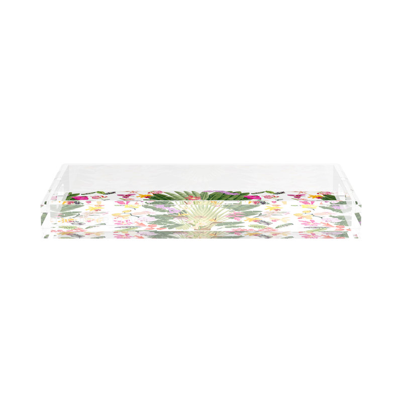 Fantasy Tropical White Acrylic Rectangle Decorative Tray, 17"W x 10.5"D x 2"H