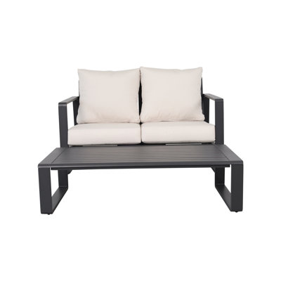Milky White Cushioned Double And Rectangular Coffee Table #5453. Aluminium Build. Spacious For Your Living Room Essentials & Comfy Cushions. Frame Long-Lasting Use. Decorative Purposes