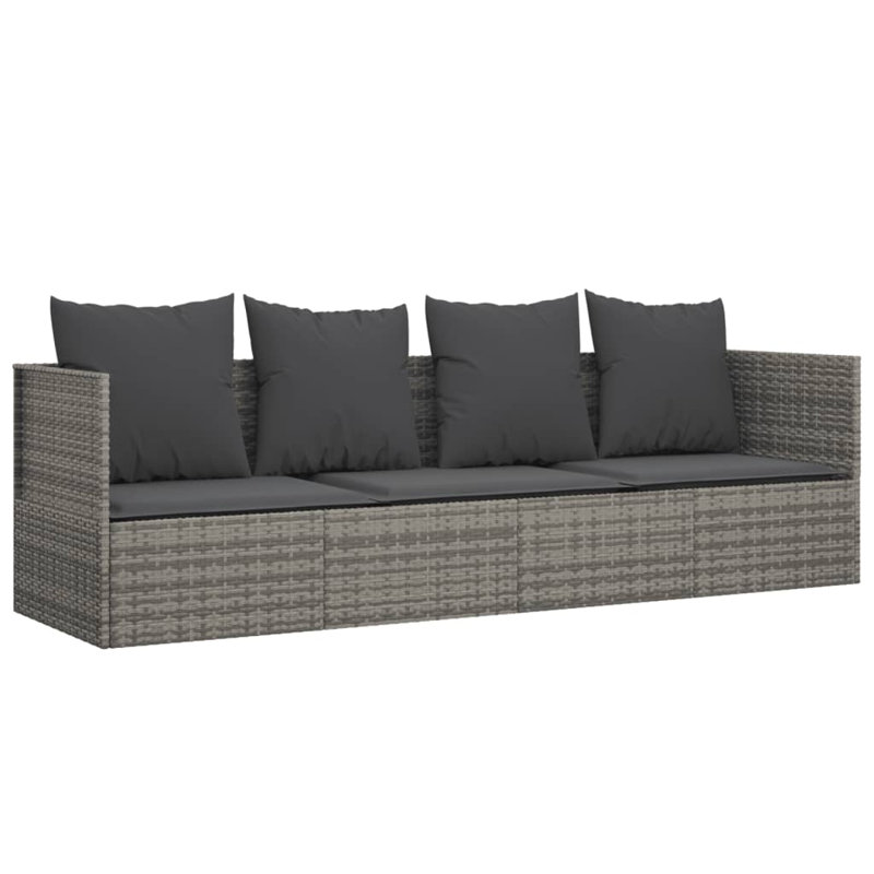 Ebern Designs Patio Lounge Bed With Cushions Poly Rattan, Grey, Dark Grey