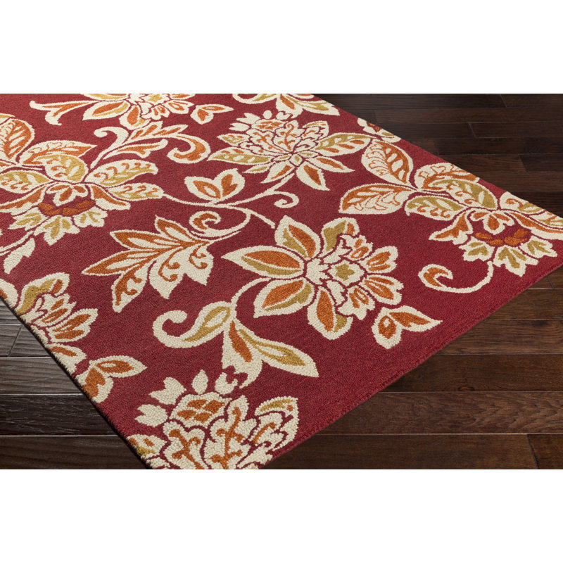 Tapis rouge / jaune en laine touffeté à la main Eberhard, Rectangle 9 pi x 13 pi