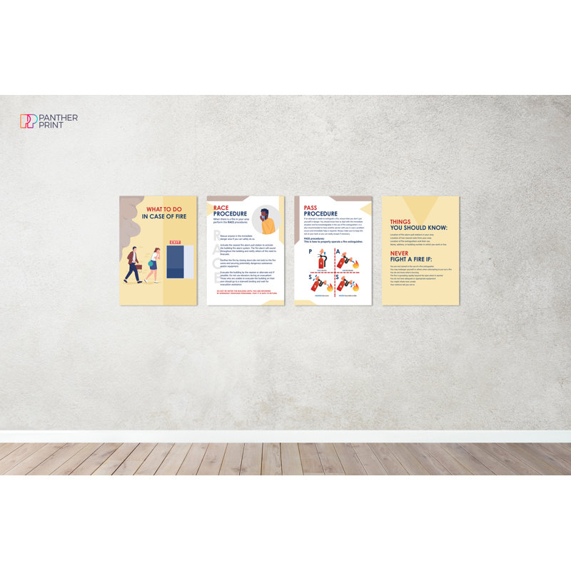 Fire Action Safety 4 Piece Wall Art, 29.7cm H x 21cm W